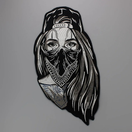 Écusson Tête de Mort Femme Biker Masquée - 19.7x40.5cm