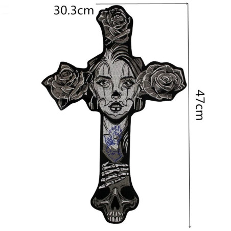 Dimensions Écusson Tête de Mort Femme Biker Masquée - 19.7x40.5cm
