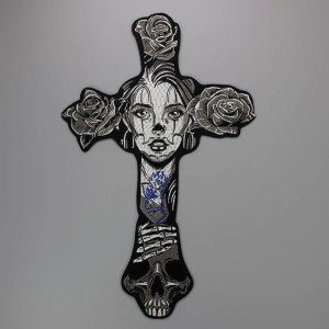 Écusson Tête de Mort Femme Biker Masquée - 19.7x40.5cm