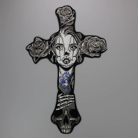 Écusson Tête de Mort Femme Biker Masquée - 19.7x40.5cm