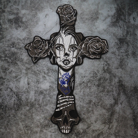 Écusson Tête de Mort Femme Biker Masquée - 19.7x40.5cm