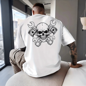T-Shirt Tête de Mort « Mécanique Infernale » Couleur Blanc