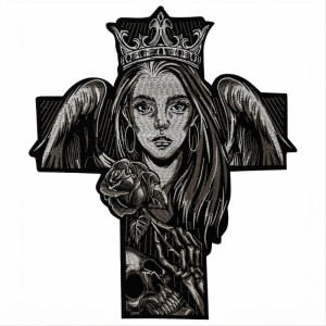 Écusson Tête de Mort Reine de l'Au-delà et Croix - 27.5x32cm