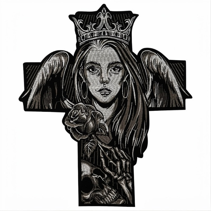 Écusson Tête de Mort Reine de l'Au-delà et Croix - 27.5x32cm