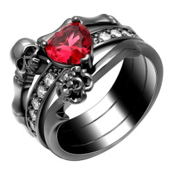 Bague Tete de Mort Rubis Rouge