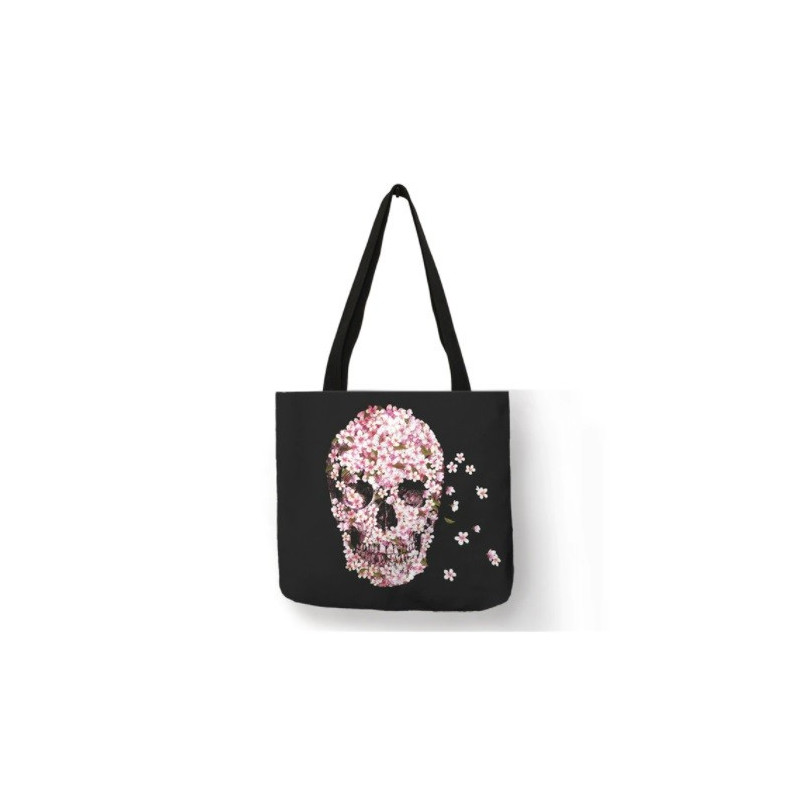 Sac Tote bag Tête de Mort Crâne Fleuri 