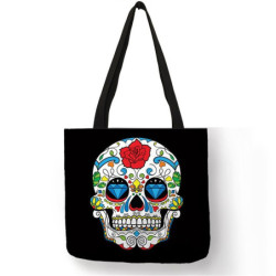 Sac Tote bag Tête de Mort Crâne Fleuri