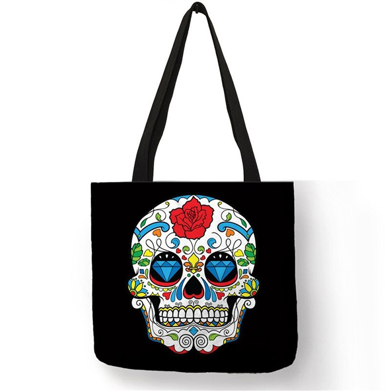 Sac Tote bag Tête de Mort Crâne Fleuri