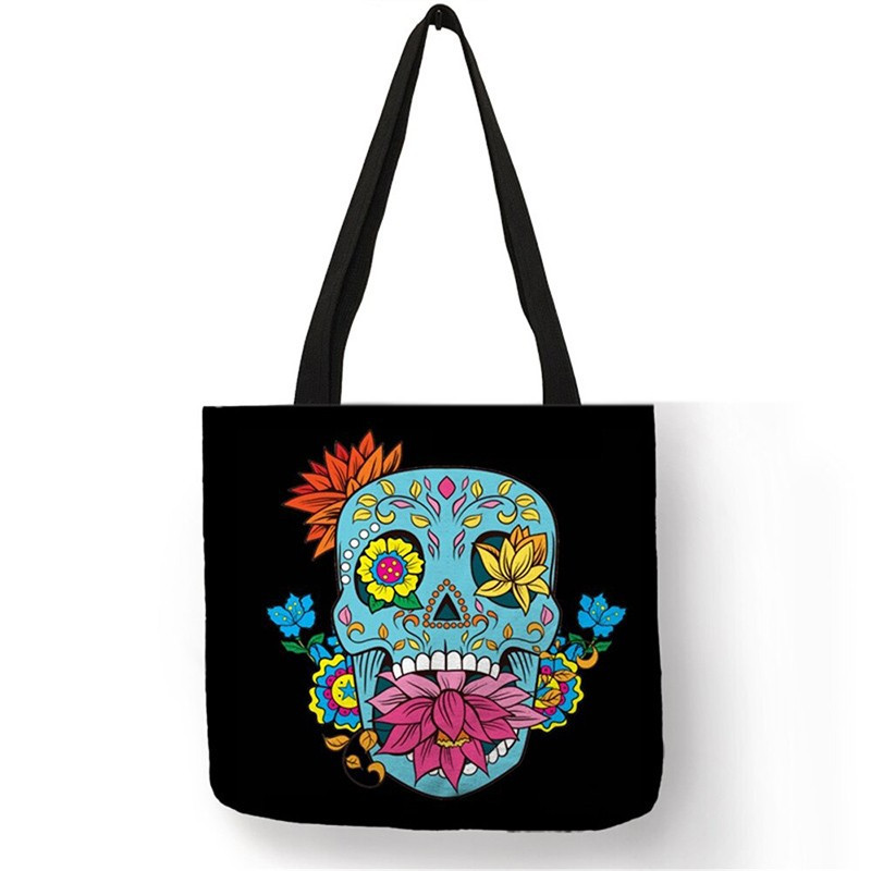 Sac Tote bag Tête de Mort Crâne Fleuri