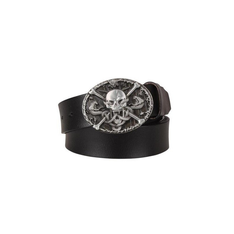 Ceinture Tête de Mort Serpent Jolly Roger couleur noir