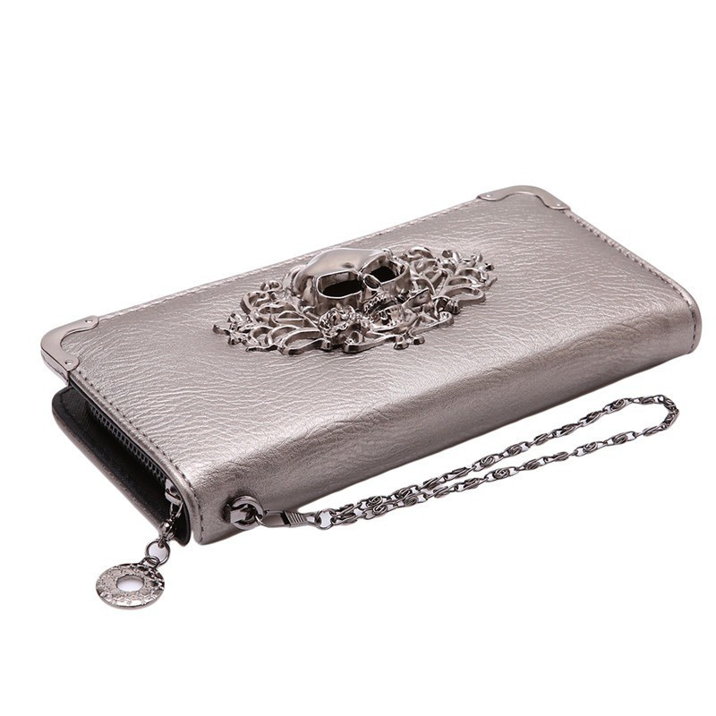 Grand Portefeuille motif Tête de Mort Fashion couleur gris