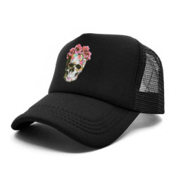 Casquette camionneur Homme - Tête de Mort Mexicain Fleurs - modèle 1