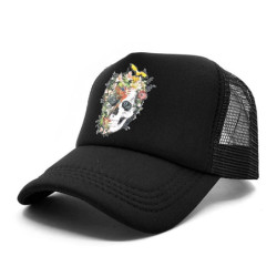 Casquette camionneur Homme - Tête de Mort Mexicain Fleurs couleur jaune