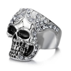 Bague Tête de Mort Acier avec diamants strass