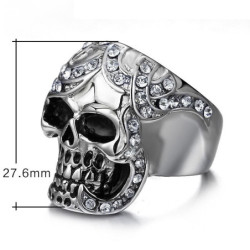 Bague Tête de Mort Acier avec diamants strass taille