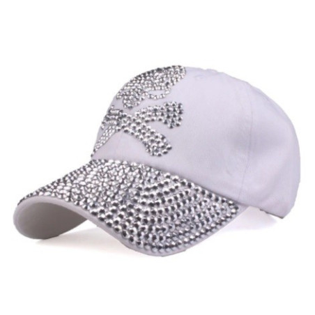Casquette Tête de Mort Strass Couleur Blanche