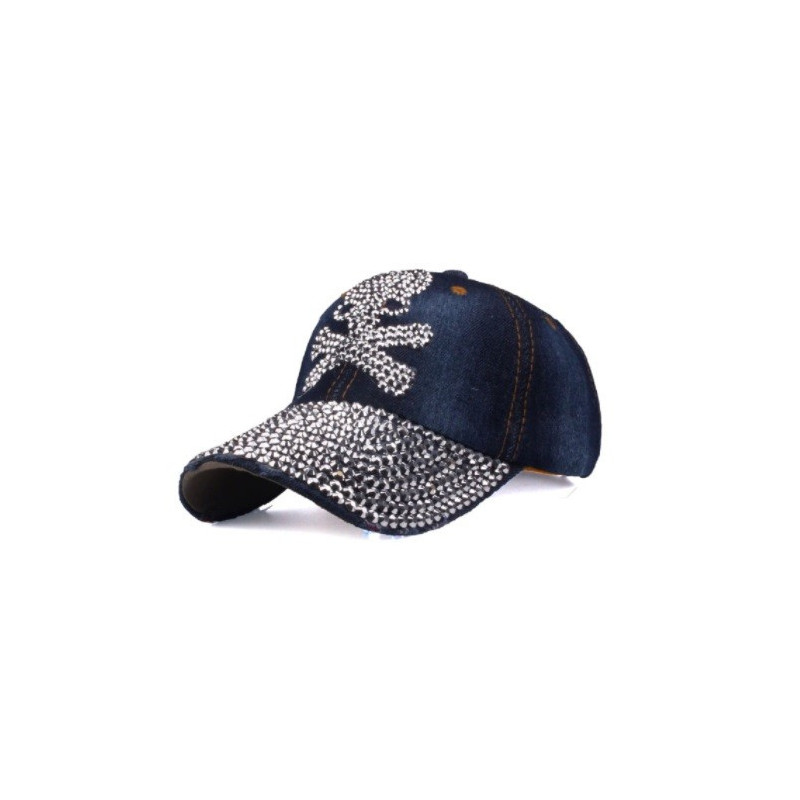 Casquette Tête de Mort Strass Couleur Bleu Jean