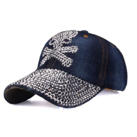 Casquette Tête de Mort Strass Couleur Bleu Jean