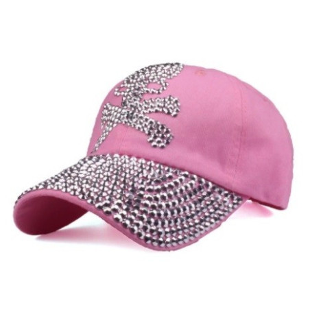 Casquette Tête de Mort Strass Couleur Rose