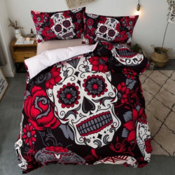 Housse de Couette et Taies d'oreiller Skull Tête de Mort Mexicaine rouge