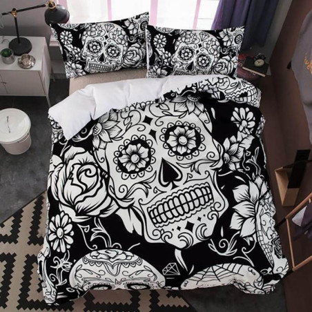 Housse de Couette et Taies d'oreiller Skull Tête de Mort Mexicaine rouge