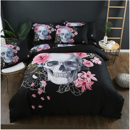 Housse de Couette Tête de Mort Tombe Fleurie