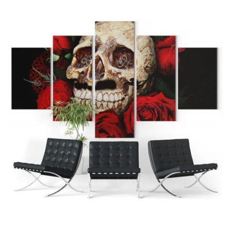 Grand Tableau Tête de Mort Roses du Deuil