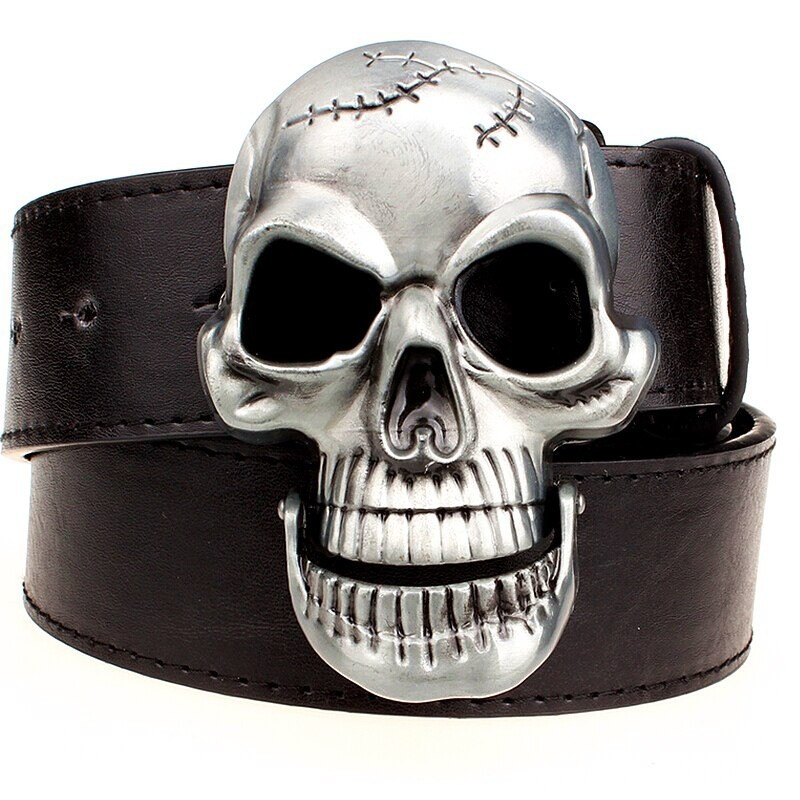 Ceinture Tête de Mort Crâne Fendu Motard - 3 couleurs de cuir disponibles