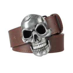 Ceinture Tête de Mort Crâne Fendu Motard couleur marron