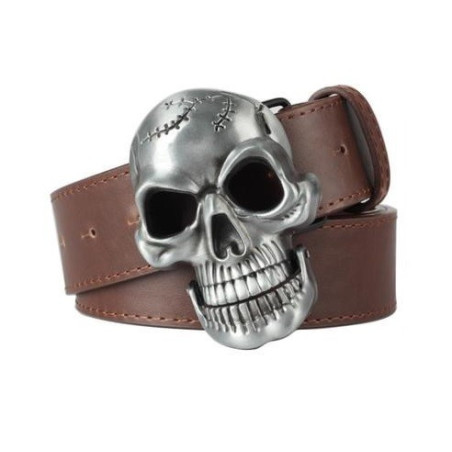 Ceinture Tête de Mort Crâne Fendu Motard couleur marron