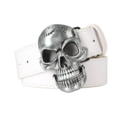 Ceinture Tête de Mort Crâne Fendu Motard couleur blanc