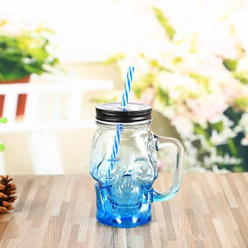 Mug Tête de Mort Smoothie avec Paille bleu foncé