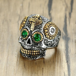 Vue complète de la Magnifique Bague Tete de Mort Mexicaine pour Homme